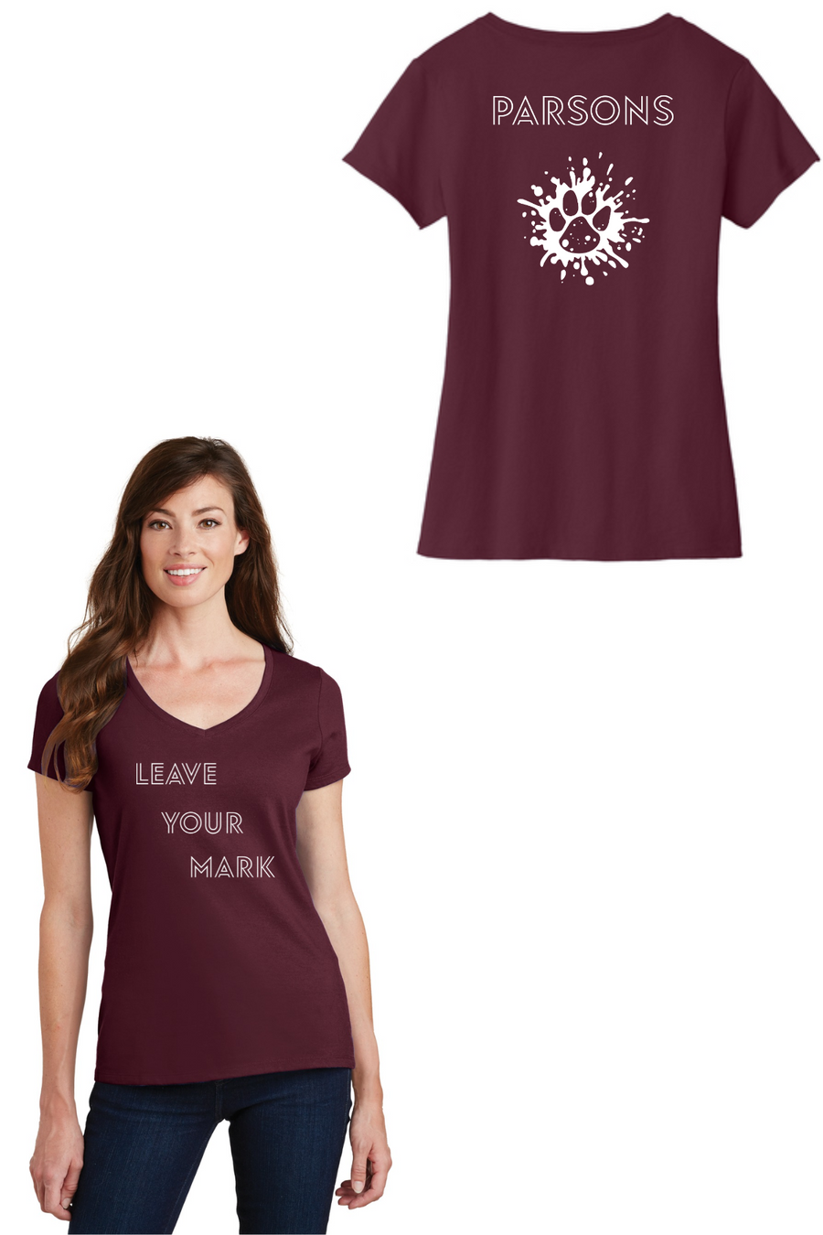 Parsons Memorial Elementary On-Demand-Port and Co Ladies V-Neck Leave Your Mark Logo
