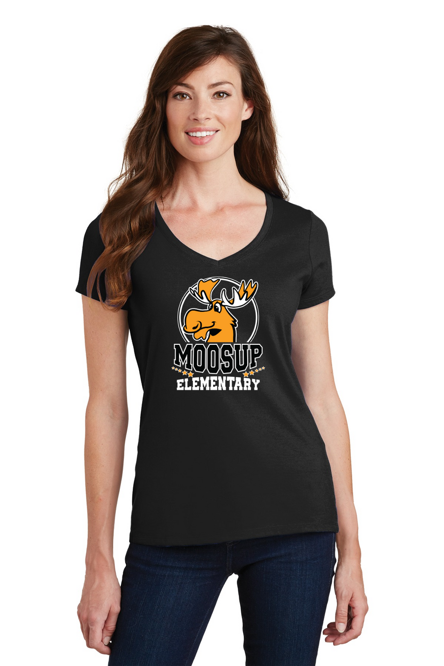 Moosup Elementary School Spirit Wear 2023-24 On-Demand Store-Port and Co Ladies V-Neck Circle Logo