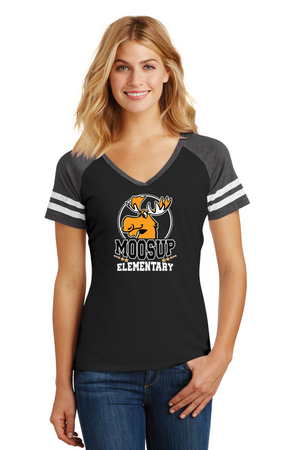 Moosup Elementary School Spirit Wear 2023-24 On-Demand Store-District Ladies Game V-Neck Tee Circle Logo
