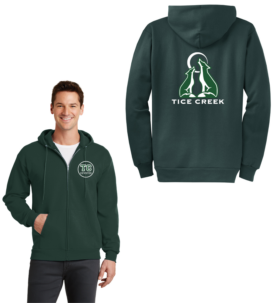 Tice Creek Spirit Wear 2023-24-Unisex Full-Zip Hooded Sweatshirt Front/Back Logo