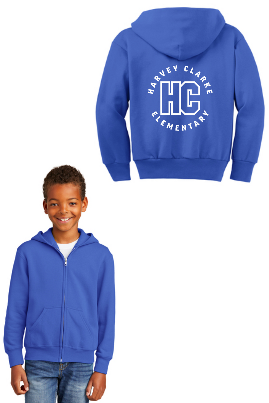 Harvey Clarke Elementary 2023-2024 On-Demand-Unisex Full-Zip Hooded Sweatshirt HC Circle Logo