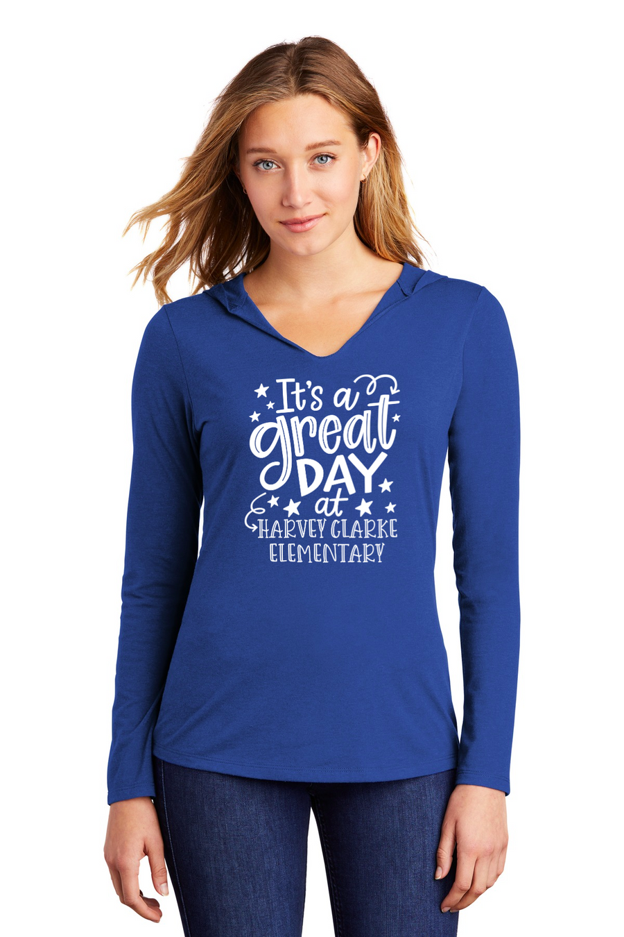 Harvey Clarke Elementary 2023-2024 On-Demand-District Womens Perfect Tri Long Sleeve Hoodie Its a great day Logo