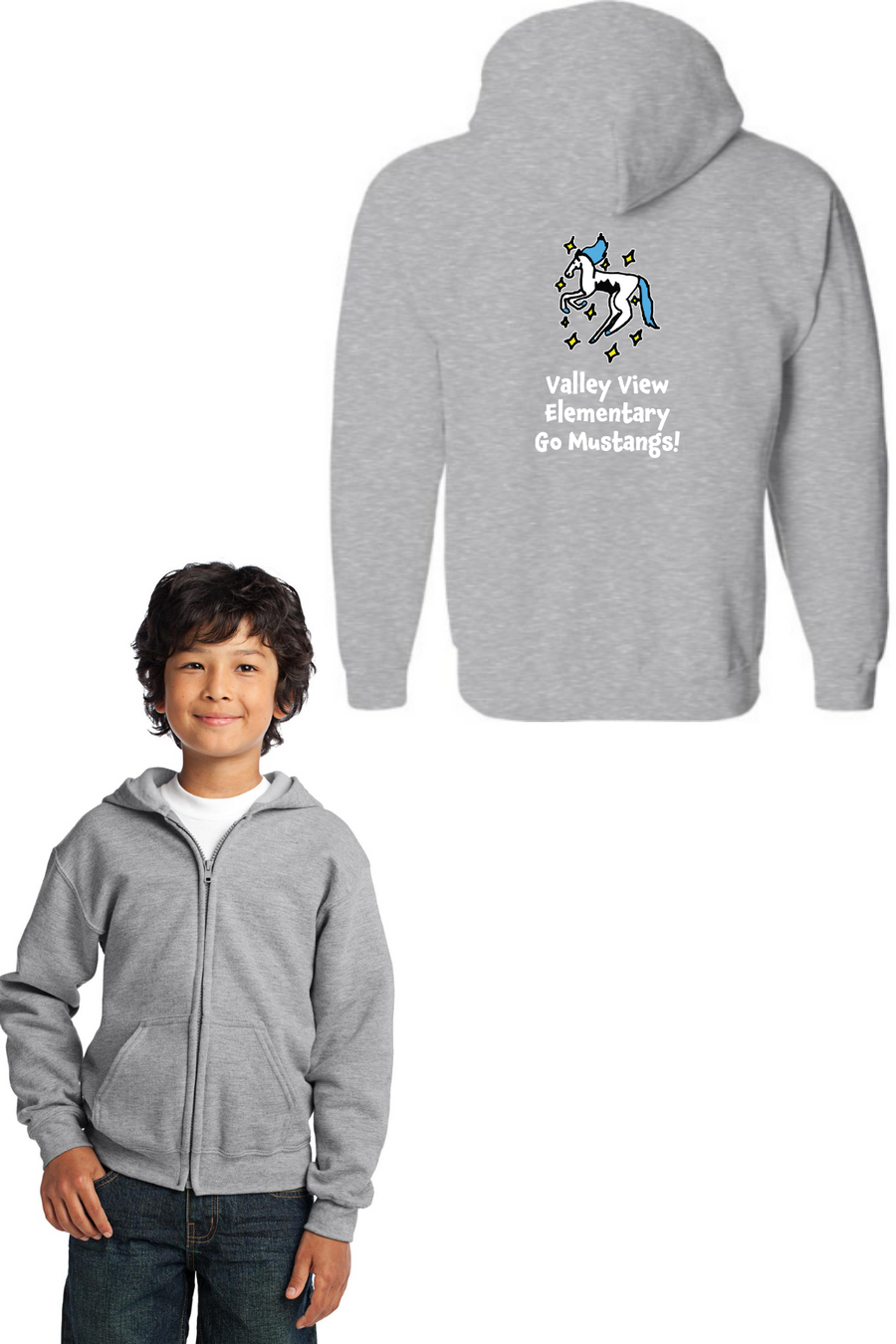 Valley View Elementary Back to School On-Demand-Unisex Full-Zip Hooded Sweatshirt w/ Spirit wear Winner-3rd Grader-Jad Idrees Design