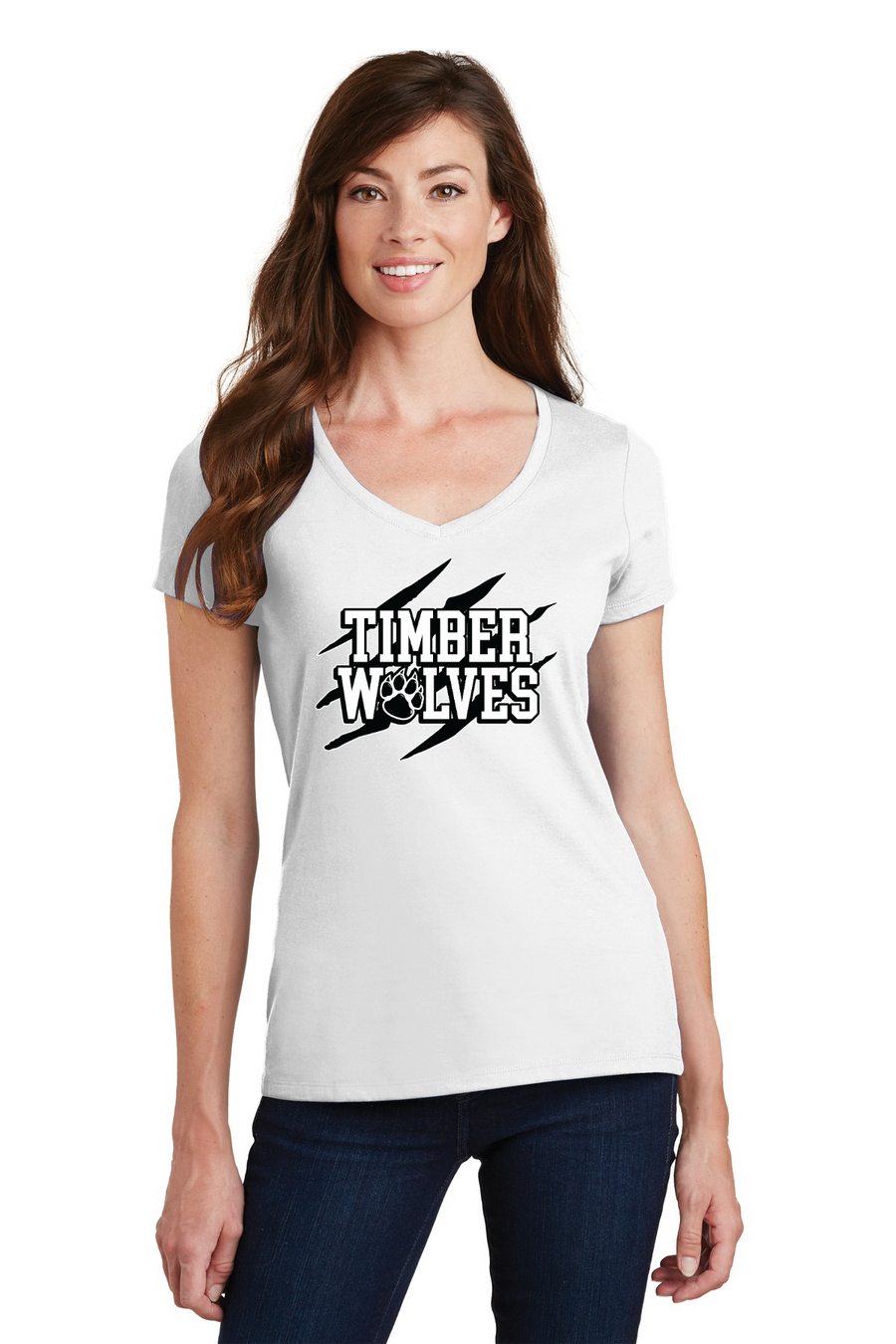 Twin Oaks STAFF Spirit Wear 2023-24-Port and Co Ladies V-Neck Claw Logo