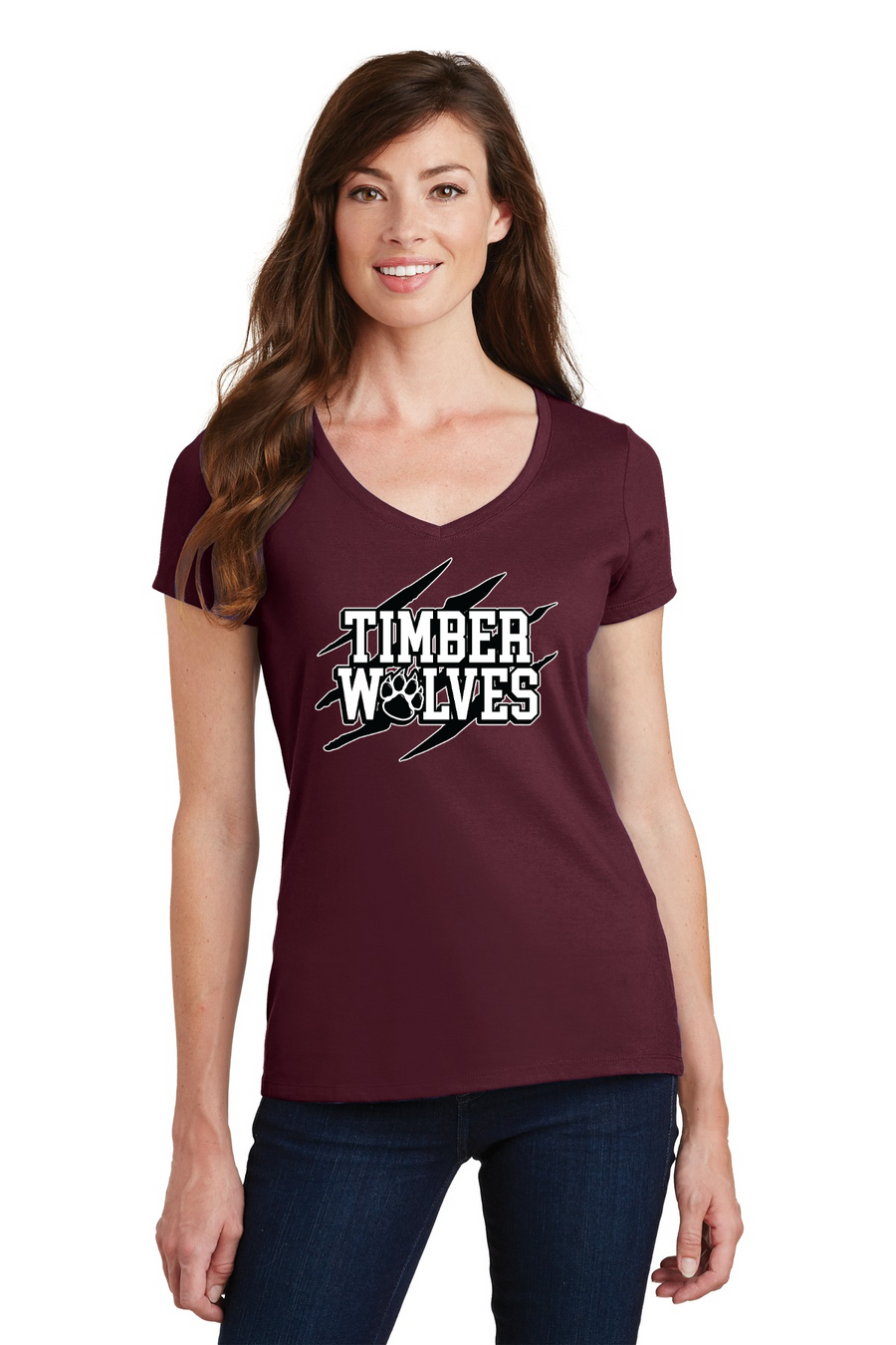 Twin Oaks Spirit Wear 2023-24-Port and Co Ladies V-Neck Claw Logo