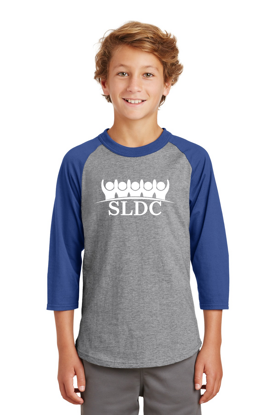 SLDC Spirit Wear On-Demand-Unisex Baseball Tee White SLDC Logo