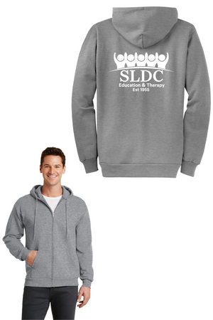SLDC Spirit Wear On-Demand-Unisex Full-Zip Hooded Sweatshirt White SLDC Education & Theraphy Logo