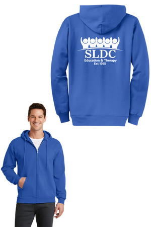 SLDC Spirit Wear On-Demand-Unisex Full-Zip Hooded Sweatshirt White SLDC Education & Theraphy Logo