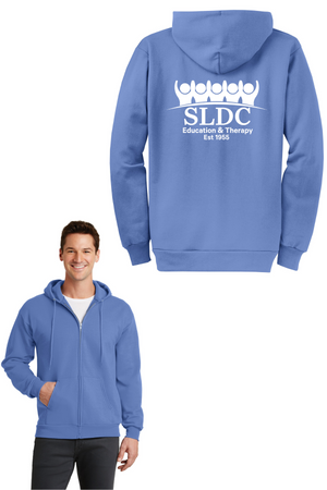 SLDC Spirit Wear On-Demand-Unisex Full-Zip Hooded Sweatshirt White SLDC Education & Theraphy Logo