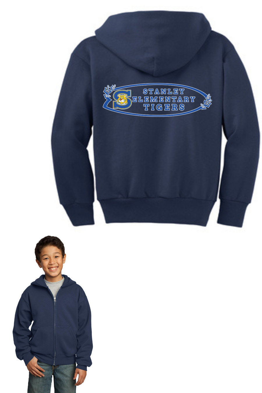 The Tiger Store - Stanley Elementary 2023/24-Unisex Full-Zip Hooded Sweatshir Surf Board Logo