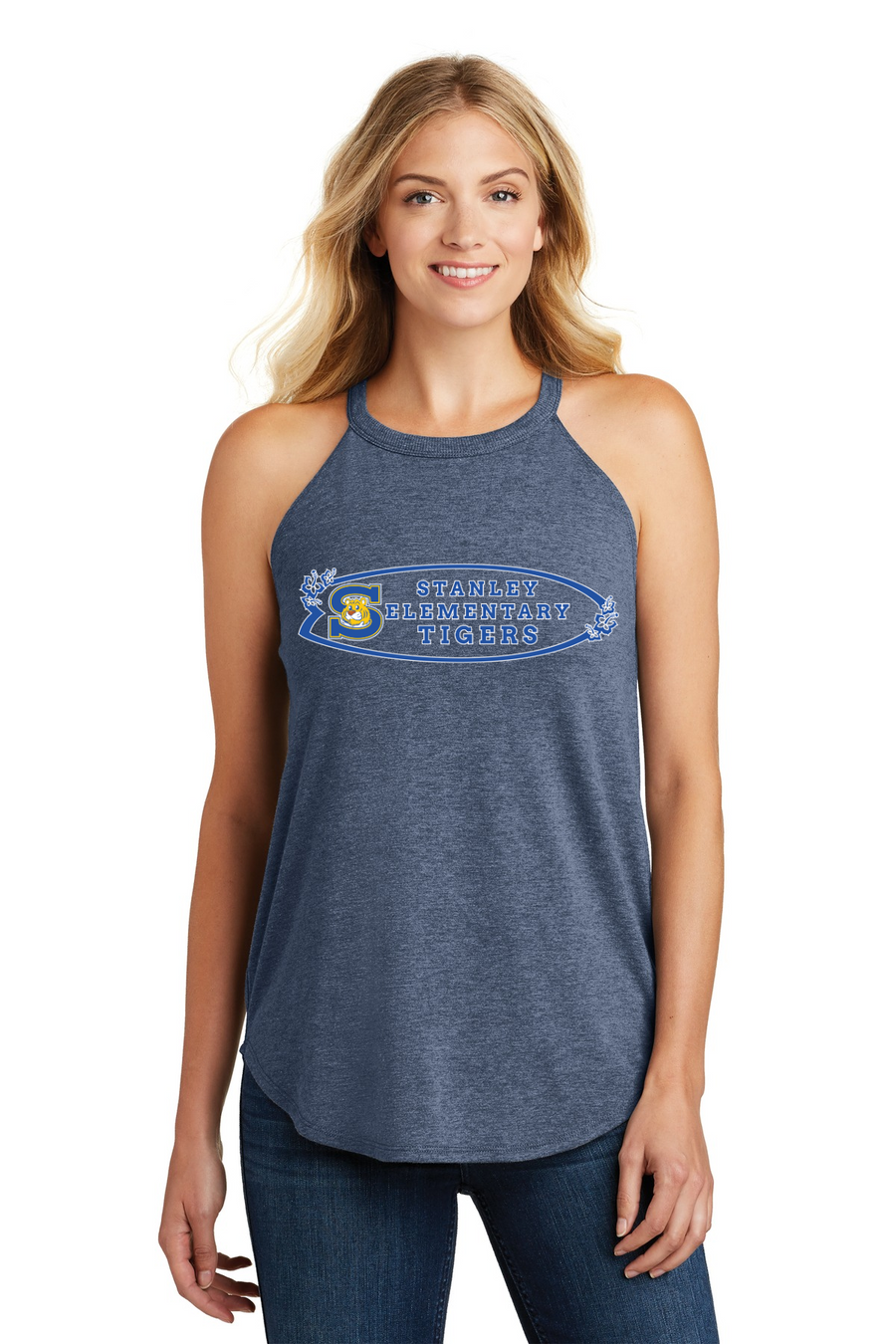 The Tiger Store - Stanley Elementary 2023/24-District Womens Perfect Tri Rocker Tank Surf Board Logo