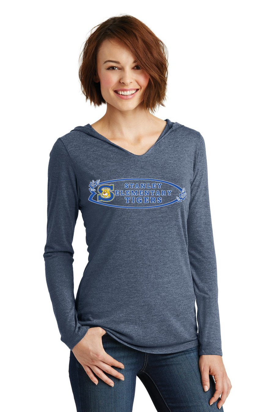 The Tiger Store - Stanley Elementary 2023/24 On-Demand-District Womens Perfect Tri Long Sleeve Hoodie Surf Board Logo
