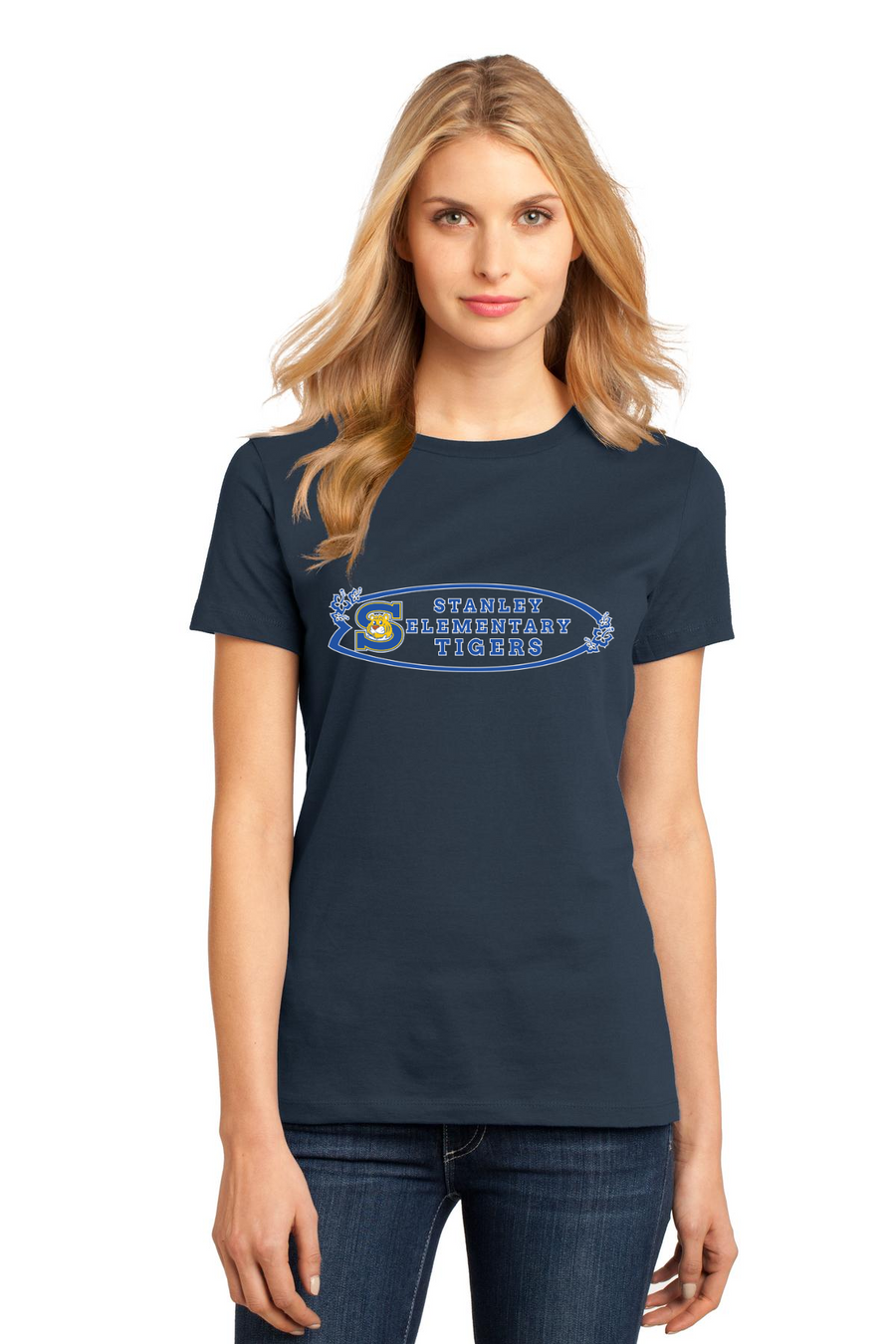 The Tiger Store - Stanley Elementary 2023/24-Premium District Womens Tee Surf Board Logo