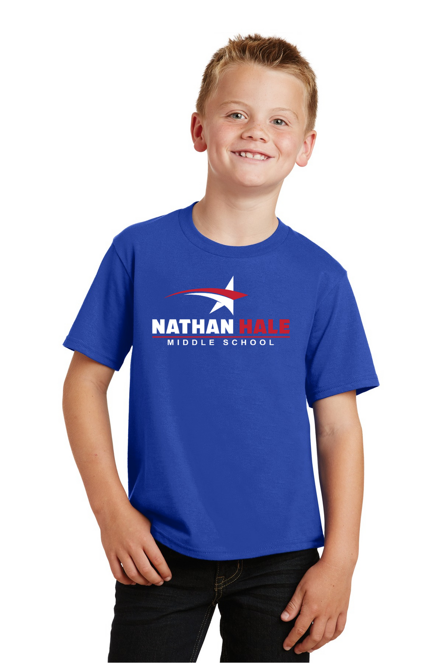 Nathan Hale MS Spirit Wear 2023-24 On-Demand-Premium Soft Unisex T-Shirt White & Red Star Logo