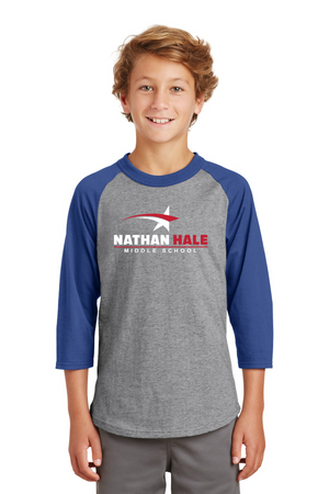 Nathan Hale MS Spirit Wear 2023-24 On-Demand-Unisex Baseball Tee White & Red Star Logo