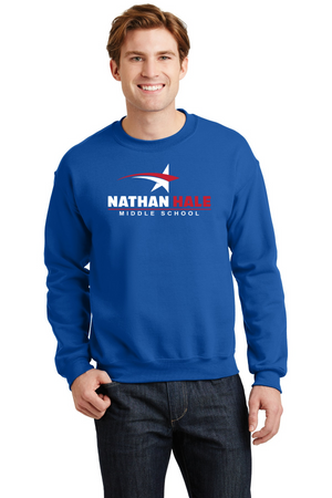 Nathan Hale MS Spirit Wear 2023-24 On-Demand-Unisex Crewneck Sweatshirt White & Red Star Logo