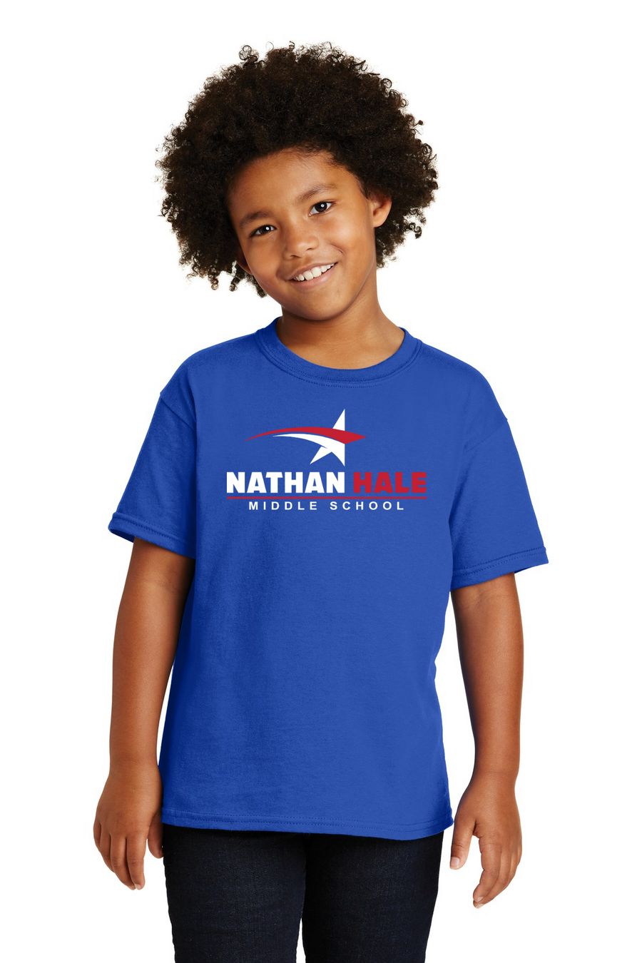 Nathan Hale MS Spirit Wear 2023-24 On-Demand-Unisex T-Shirt White & Red Star Logo