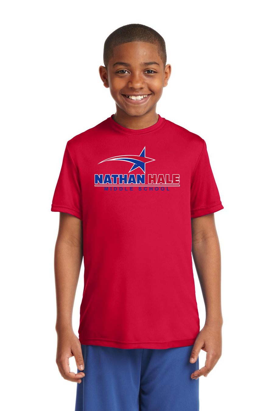 Nathan Hale MS Spirit Wear 2023-24 On-Demand-Unisex Dryfit Shirt Blue & Red Star Logo