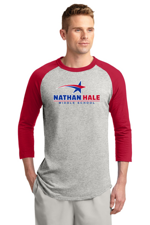 Nathan Hale MS Spirit Wear 2023-24 On-Demand-Unisex Baseball Tee Blue & Red Star Logo