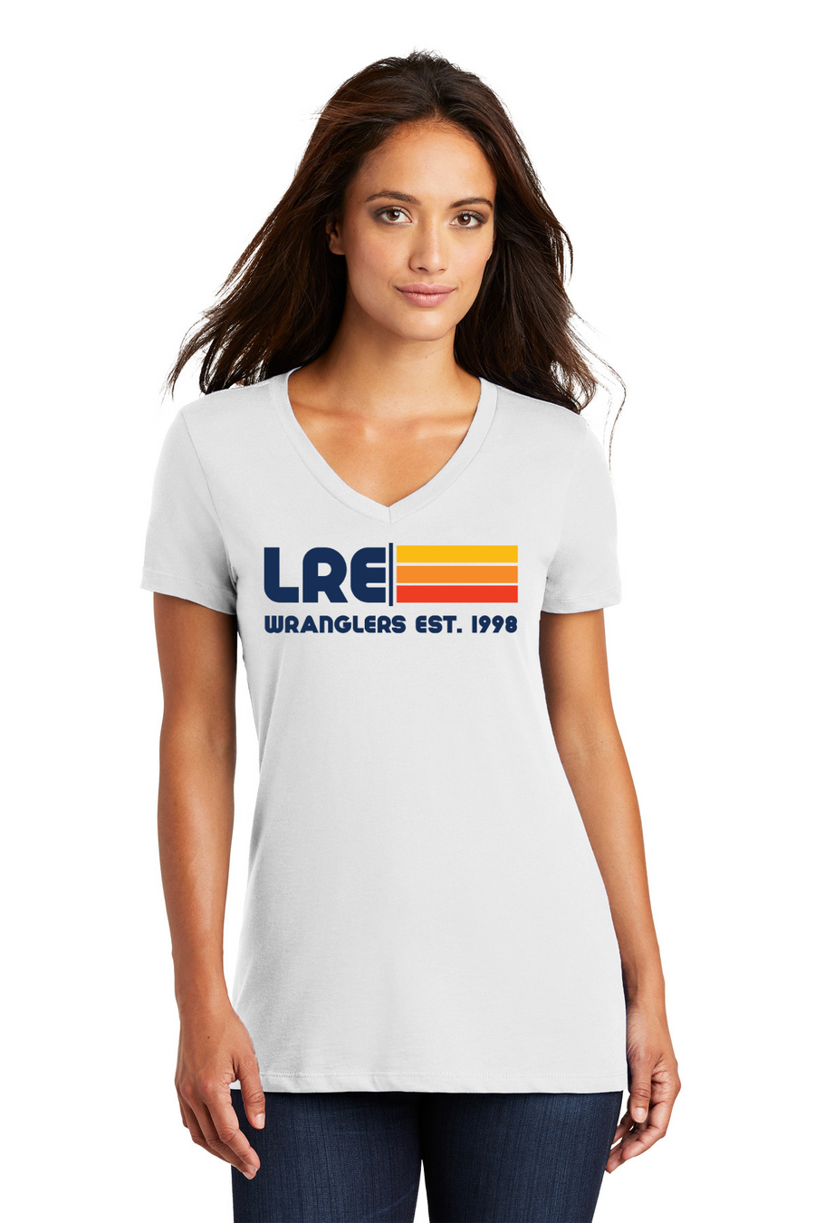 Lang Ranch Elm Spirit Wear 2023-24 On-Demand-Premium District Womens V-Neck LRE Stripe Logo