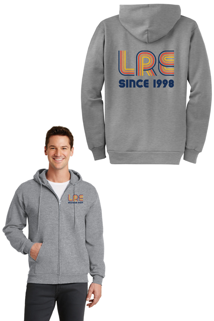 Lang Ranch Elm STAFF Spirit Wear 2023-24-Unisex Full-Zip Hooded Sweatshirt LRE Left Chest & Back Logo