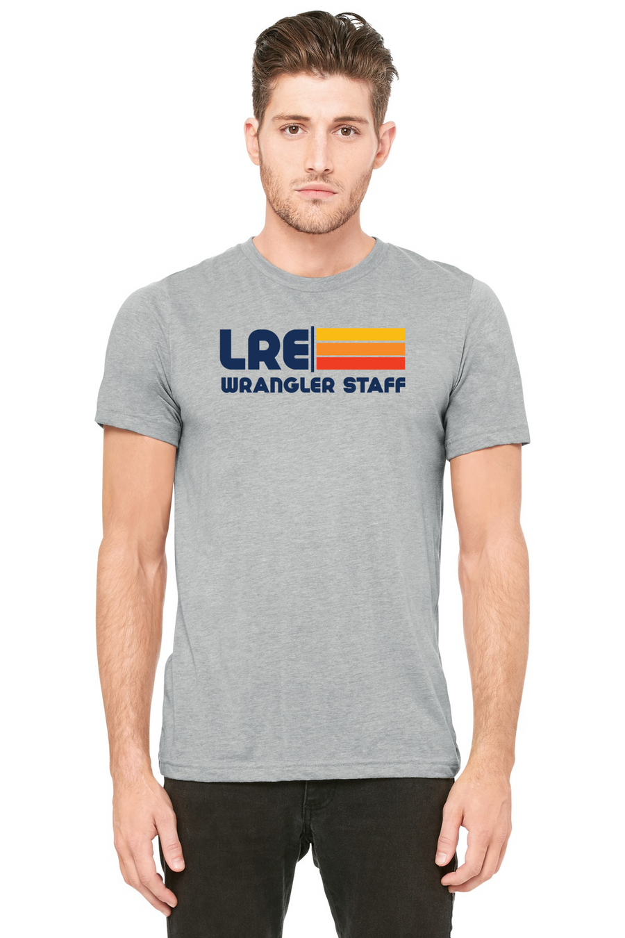 Lang Ranch Elm STAFF Spirit Wear 2023-24-BELLA+CANVAS Triblend Short Sleeve Tee Stripe Logo