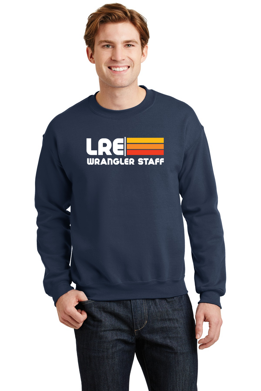 Lang Ranch Elm STAFF Spirit Wear 2023-24-Unisex Crewneck Sweatshirt Stripe Logo