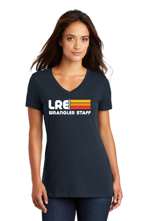 Lang Ranch Elm STAFF Spirit Wear 2023-24-Premium District Womens V-Neck Stripe Logo