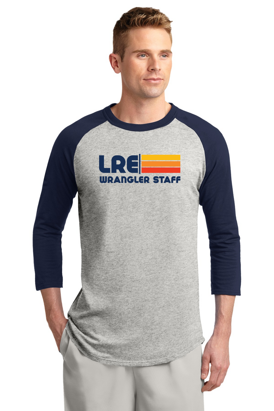 Lang Ranch Elm STAFF Spirit Wear 2023-24-Unisex Baseball Tee Stripe Logo