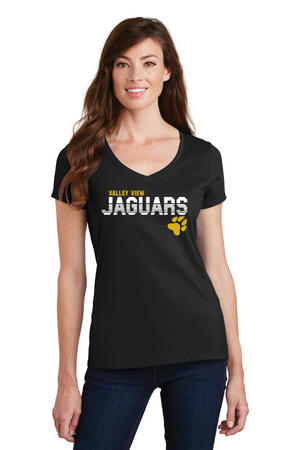 Valley View Middle School On-Demand Spirit Wear-Port and Co Ladies V-Neck Stripe Jaguars