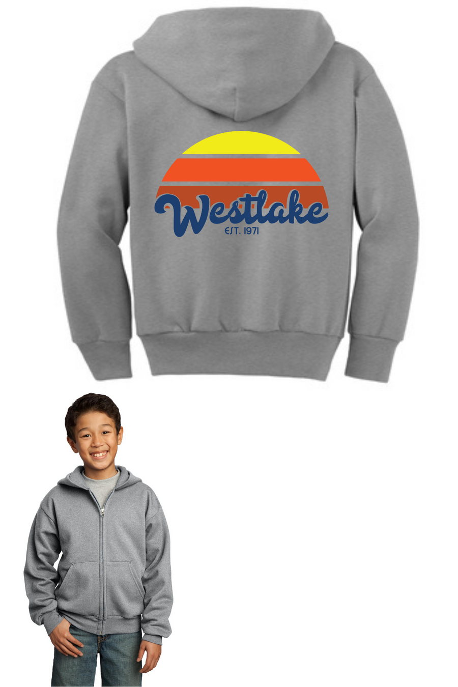 Westlake Elementary Spirit Wear 2023/24 On-Demand-Youth Full-Zip Hooded Sweatshirt Sunset Logo