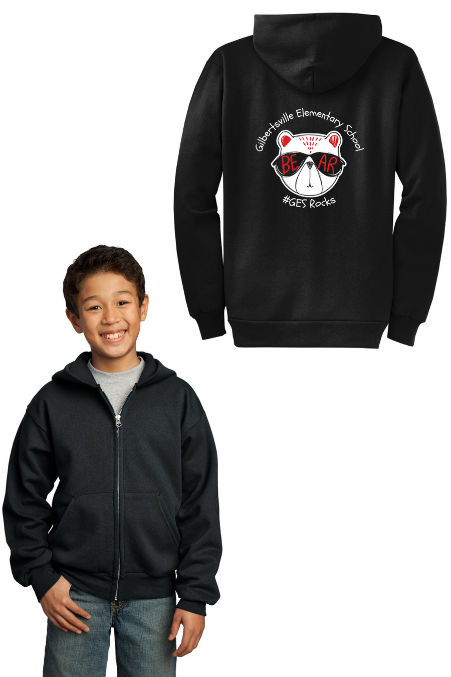 GES Bears Spirit Wear 2023-24 On-Demand-Unisex Full-Zip Hooded Sweatshirt #GES Rocks Logo