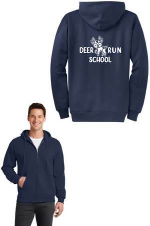 Deer Run Elementary Spirit Wear 2023-24 On-Demand-Unisex Full-Zip Hooded Sweatshirt White Logo