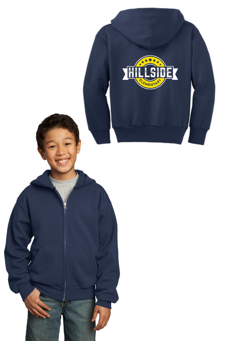 Hillside Elementary Spirit Wear 2023-24 On-Demand-Unisex Full-Zip Hooded Sweatshirt Typographic Logo