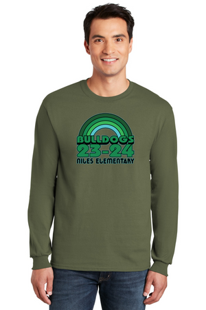 Niles Elementary Spirit Wear 2023-24 On-Demand-Adult Unisex Gildan Long Sleeve Tee Rainbow Logo