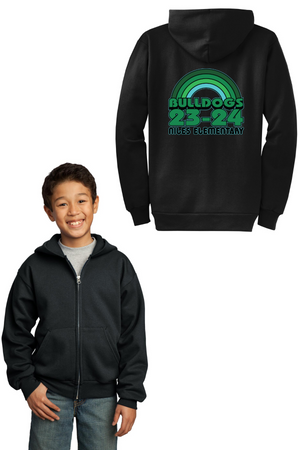 Niles Elementary Spirit Wear 2023-24 On-Demand-Youth Unisex Full-Zip Hooded Sweatshirt Rainbow Logo
