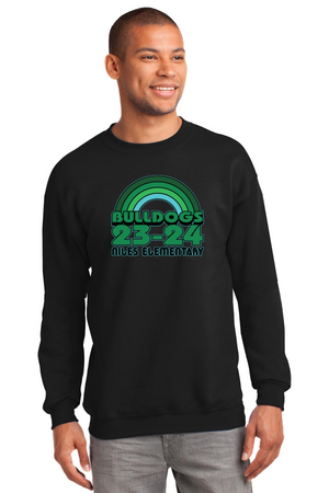 Niles Elementary Spirit Wear 2023-24 On-Demand-Adult Unisex Crewneck Port & Company Essential Fleece Sweatshirt Rainbow Logo