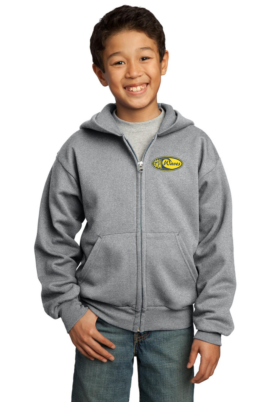 EGRA Waves Gear-Youth Unisex Full-Zip Hooded Sweatshirt Left Chest Logo