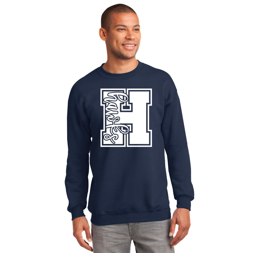 Harmony School Spirit Wear 2023-24 On-Demand-Adult Unisex Crewneck Port & Company Essential Fleece Sweatshirt H Logo