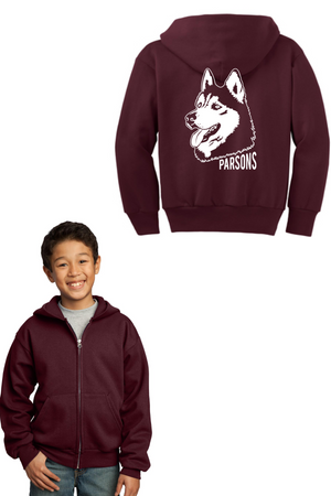 Parsons Memorial Elementary On-Demand-Unisex Full-Zip Hooded Sweatshirt Husky Mascot Logo