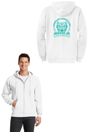 Mott Elementary Spirit Wear 2024 On-Demand-Adult Unisex Full-Zip Hooded Sweatshirt Teal Owl Logo