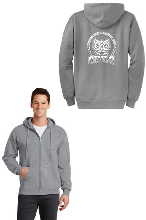 Mott Elementary Spirit Wear 2024 On-Demand-Adult Unisex Full-Zip Hooded Sweatshirt White Owl Logo