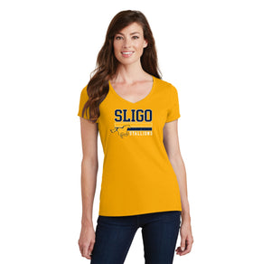 Sligo Middle School 2023-24 Spirit Wear-Womens Fan Favorite V-Neck Tee Stripe Logo