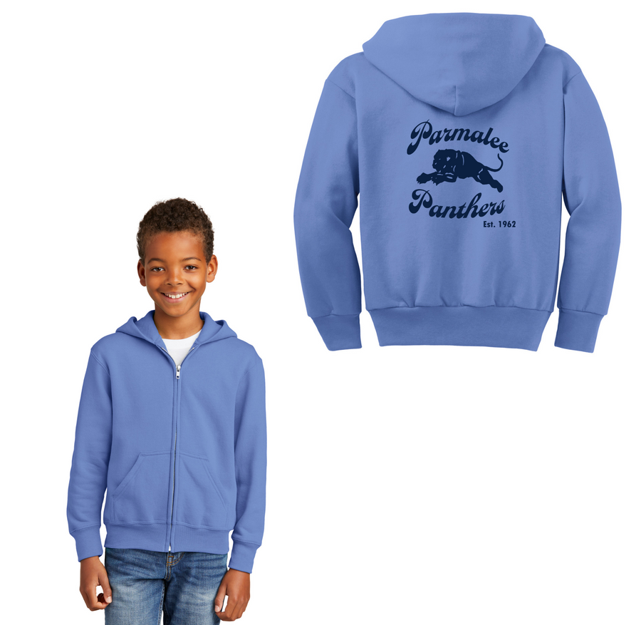 Parmalee Elementary Spirit Wear 2023-24 On-Demand-Youth Unisex Full-Zip Hooded Sweatshirt Panther Logo