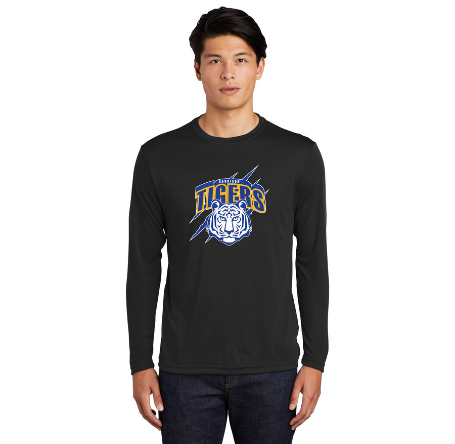 Harrison Elementary Spirit Wear 2023-24 On-Demand-Adult Unisex Dri-Fit Long Sleeve Tee Blue Tiger Logo
