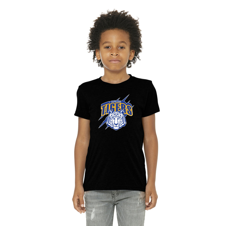 Harrison Elementary Spirit Wear 2023-24 On-Demand-Youth Unisex Premium Triblend Short Sleeve Tee Blue Tiger Logo