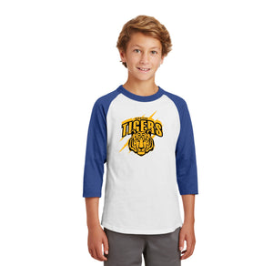 Harrison Elementary Spirit Wear 2023-24 On-Demand-Youth Unisex Baseball Tee Yellow Tiger Logo