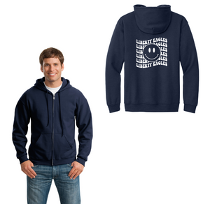 Liberty Elementary Fall Spirit Wear 2023-24 On-Demand-Adult Unisex Full-Zip Hooded Sweatshirt Smiley Logo