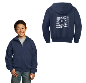 Liberty Elementary Fall Spirit Wear 2023-24 On-Demand-Youth Unisex Full-Zip Hooded Sweatshirt Smiley Logo