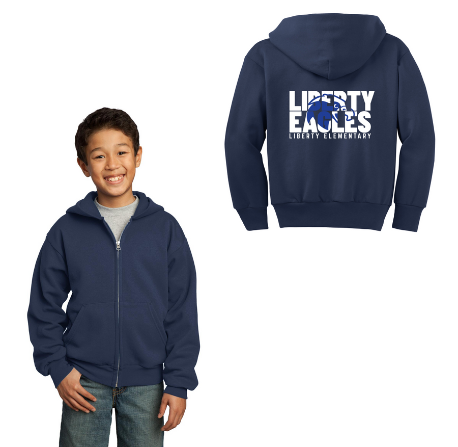 Liberty Elementary Fall Spirit Wear 2023-24 On-Demand-Youth Unisex Full-Zip Hooded Sweatshirt Eagle Logo